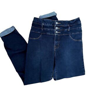 Refuge tailored navy dark wash denim jeans pockets comfortable cotton pants